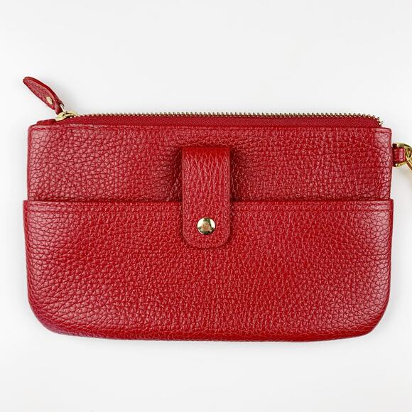 Lodis Wristlet Small Bag Purse Red Leather Zipper - Picture 8 of 12